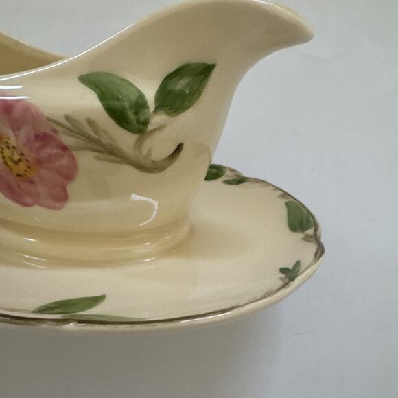 Vintage Franciscan Desert Rose Gravy Boat Attached Base Plate TV STAMP - Picture 8 of 9